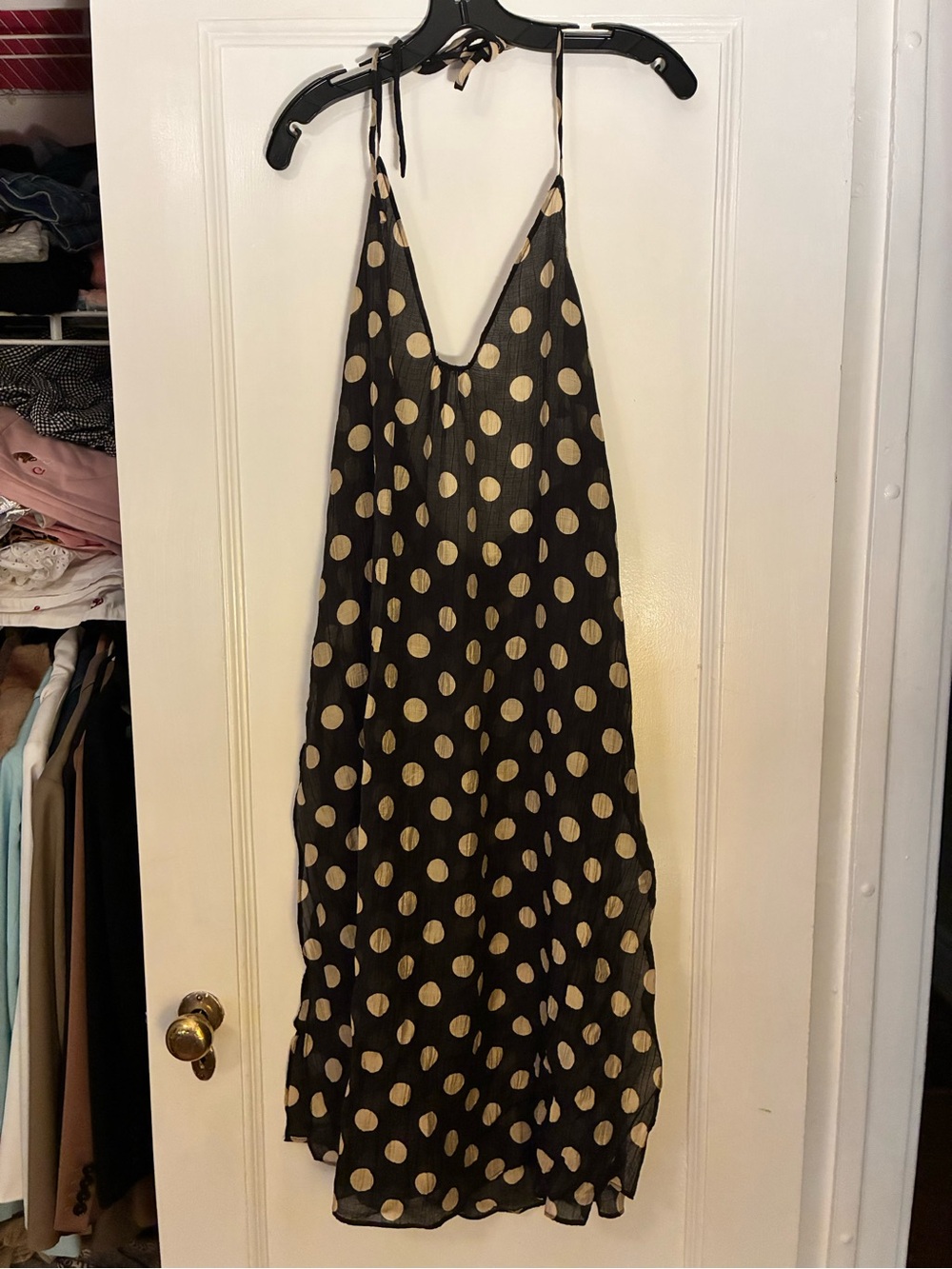 J. Crew Black and Cream Polka Dot Swim Coverup Slip
